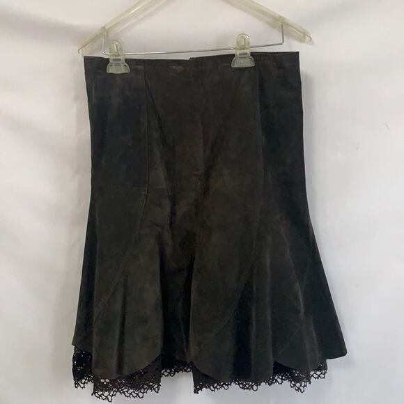 ODILLE ANTHROPOLOGIE LEATHER BROWN SKIRT SIZE 4 - Picture 1 of 6